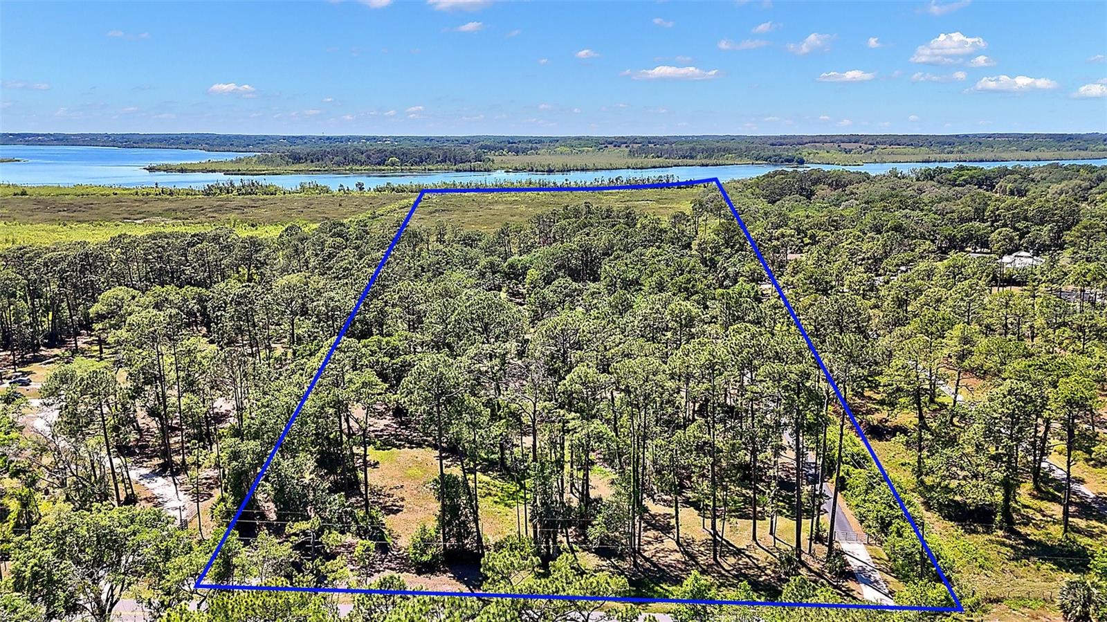Aerial view of 5-acre property boundary near Lake Griffin Leesburg FL